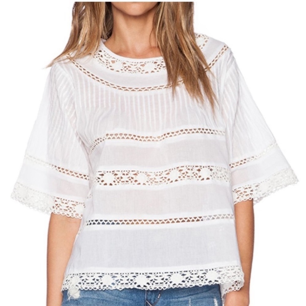 Love Sam White Cotton Eyelet Lace Blouse Top Shirt Short Sleeve Boho Size XS - Picture 3 of 7